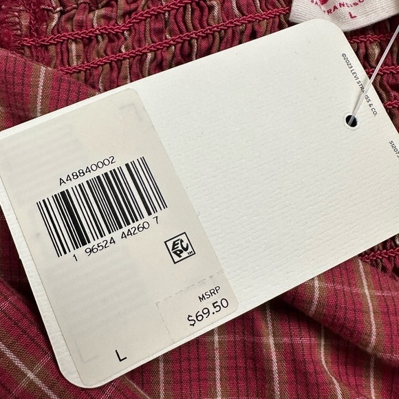 NWT Levi's Checkered Sweet Heart Neck Ruched Tie Front Crop Statement Top - Picture 7 of 13